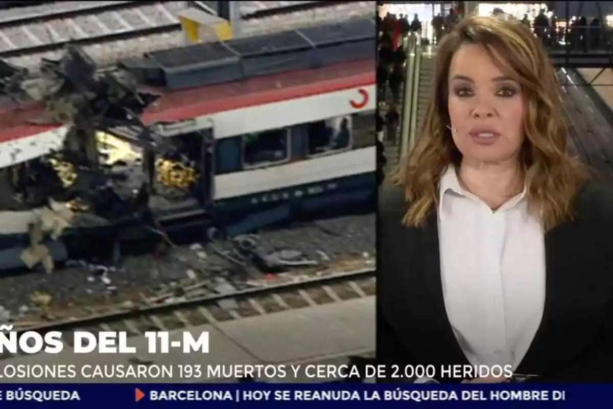 Captura de Carme Chaparro en el especial de Informativos Telecinco sobre el atentado de Atocha