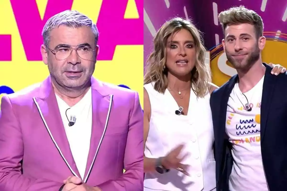 Collage de Jorge Javier en Sálvame y Sandra Barneda y César Muñoz en Así es la vida