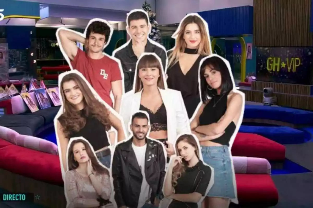 Montaje de triunfitos como Aitana, Amaia, Miki, Alfred o Lola Índigo con la casa de GH VIP de fondo