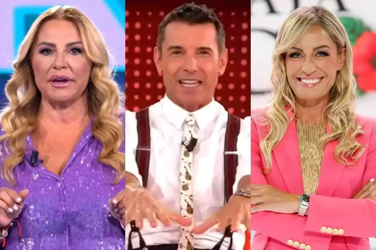 Collage de Cristina Tárrega, Jesús Vázquez y Luján Argüelles en Telecinco