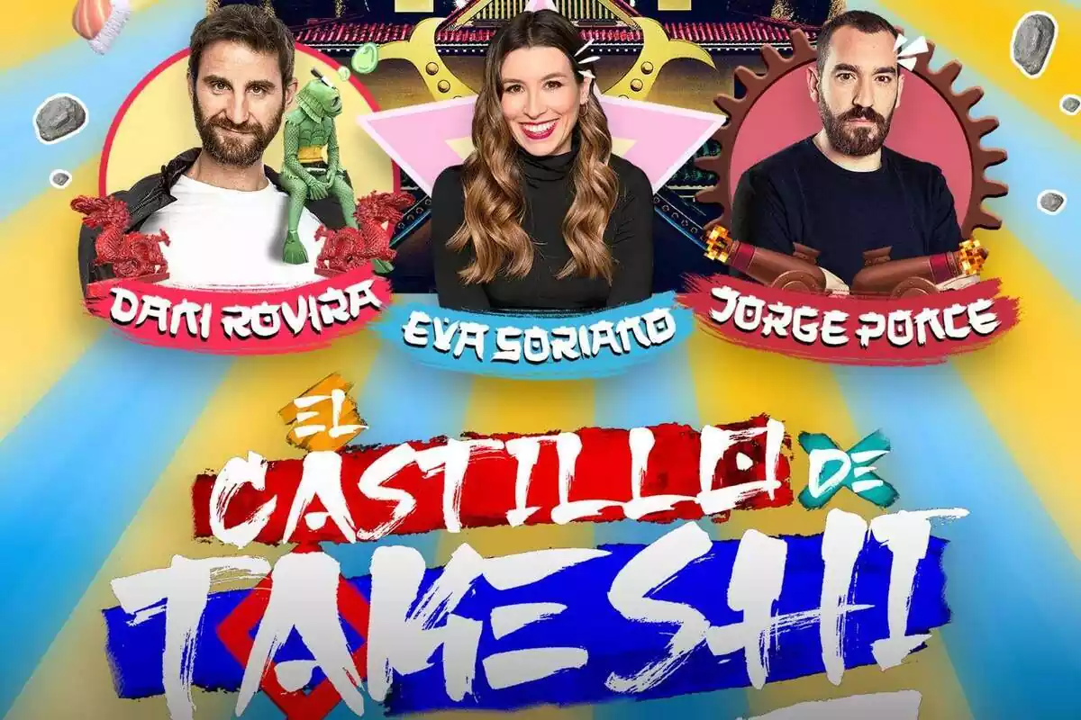 Imagen promocional de 'El Castillo de Takeshi', el programa de Prime Vídeo presentado por Dani Rovira, Jorge Ponce y Eva Soriano