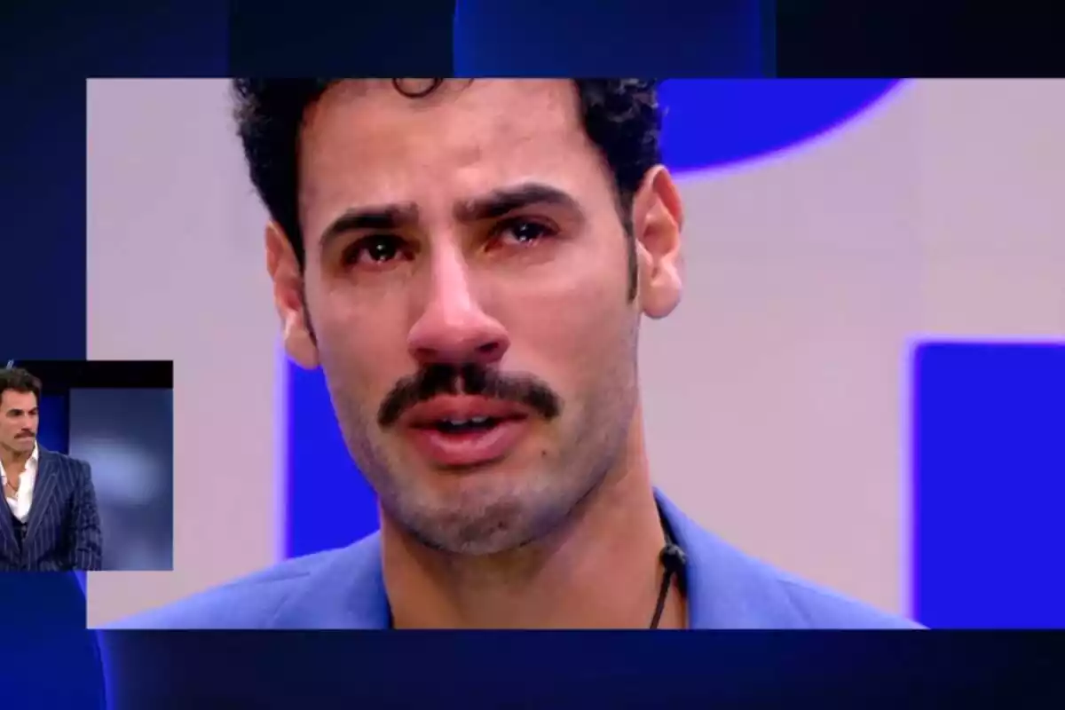 Captura de 'GH Dúo' con Asraf Beno llorando con bigote el 27 de febrero de 2024