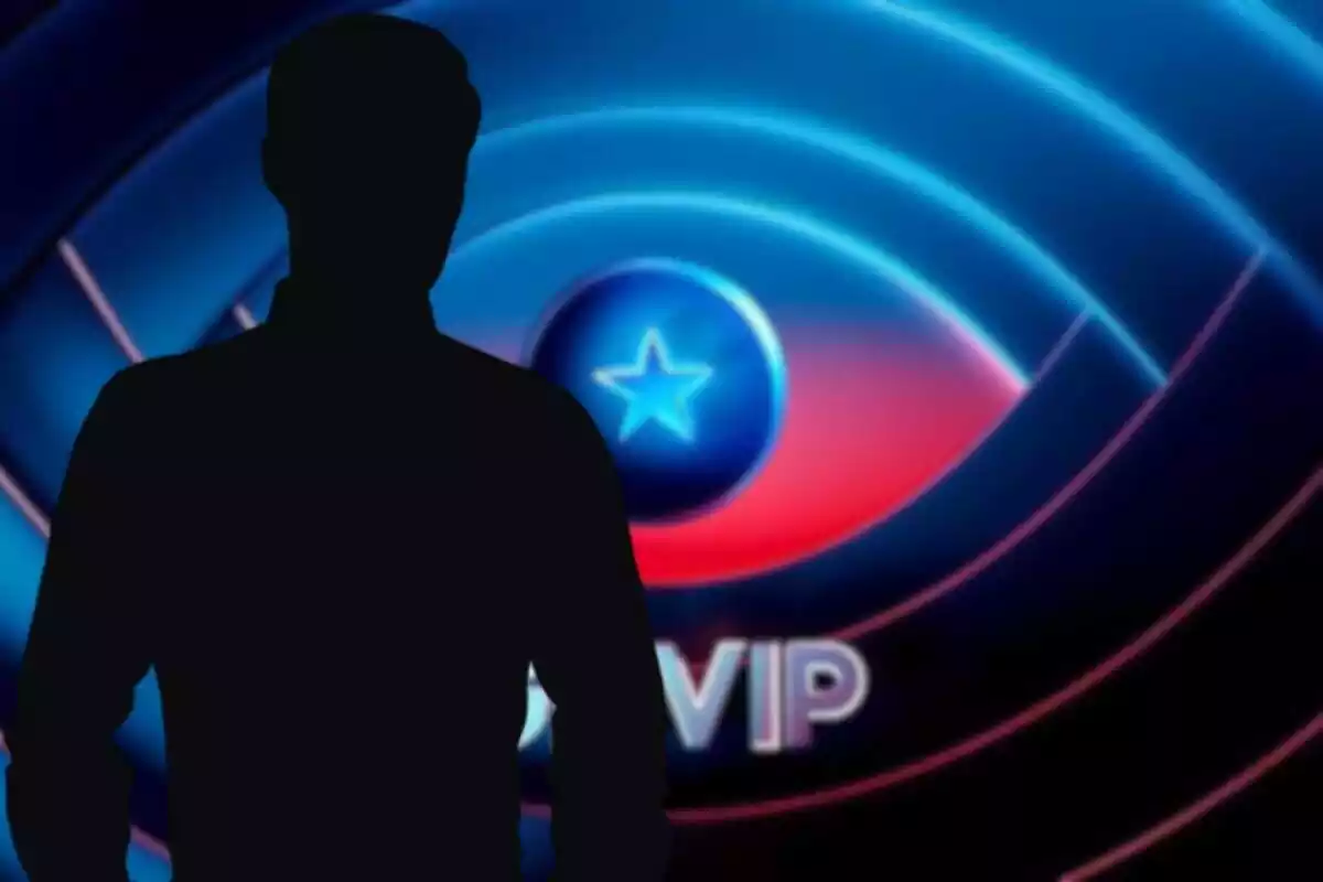 Montaje del logo de GH VIP con una silueta de hombre