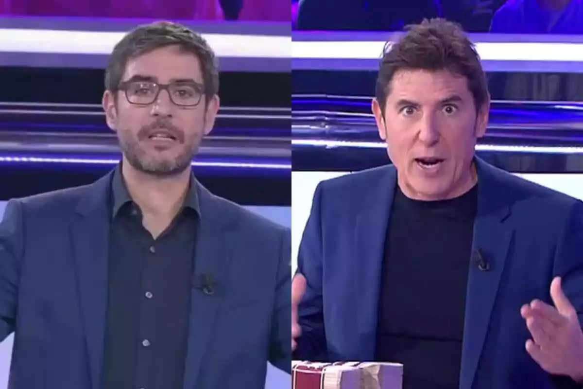 Montaje de Juanra Bonet y Manel Fuentes como presentadores de Atrapa un Millón en Antena 3