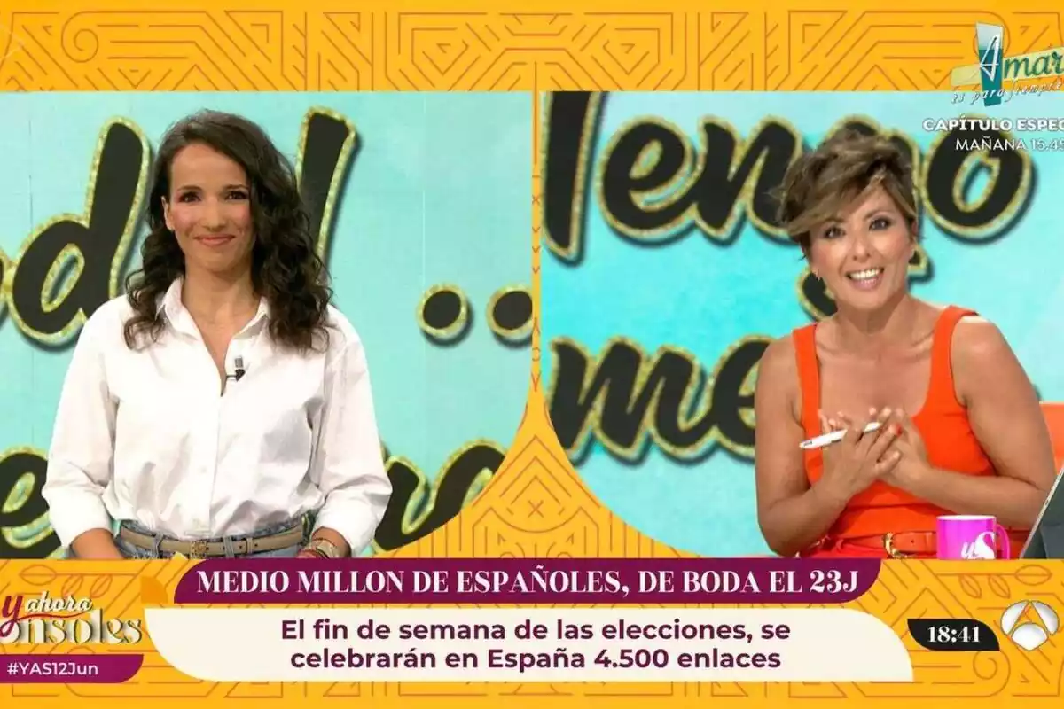 Rebeca Haro junto a Sonsoles Ónega mirando a cámara en Antena 3