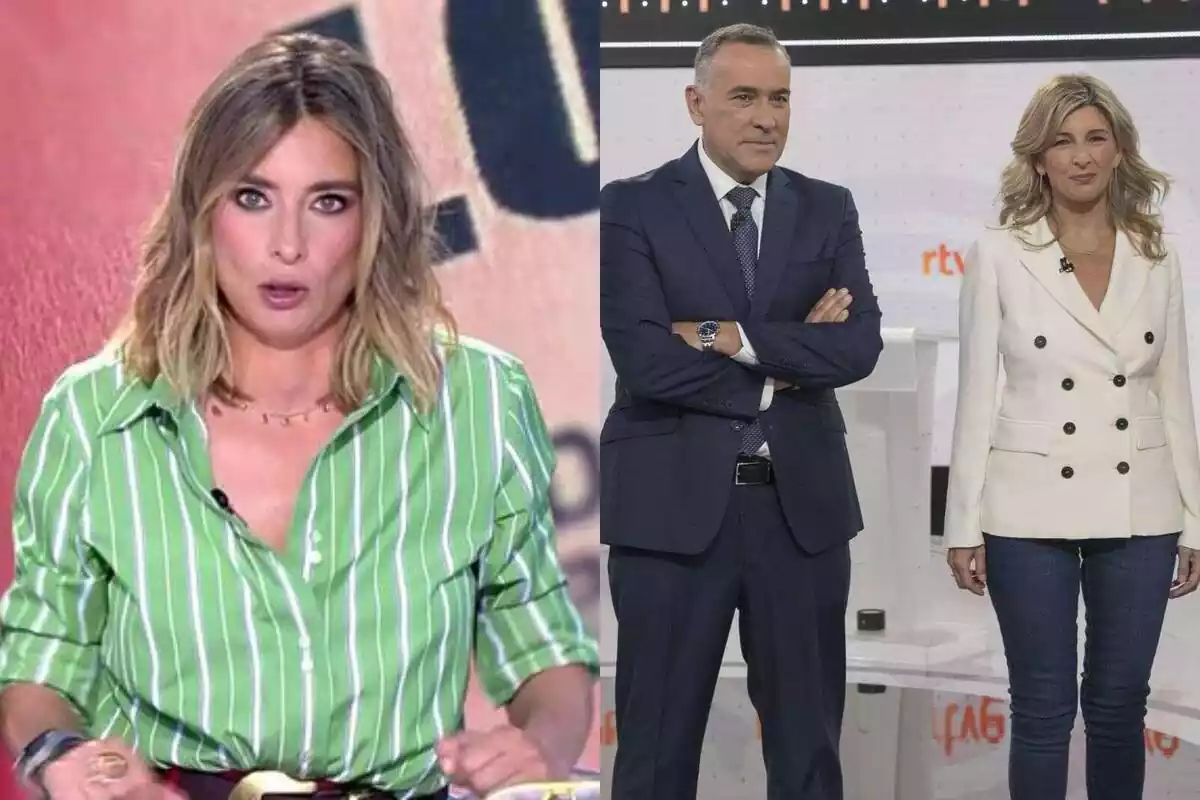 Collage de Sandra Barneda en Así es la vida y Xabier Fortes y Yolanda Díaz en el debate de RTVE